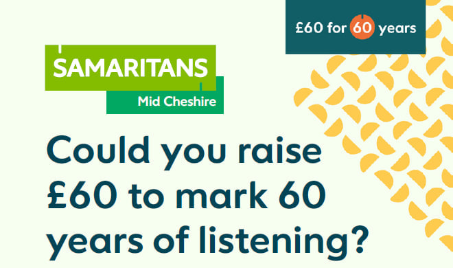 Raise £60 for the Samaritans to mark 60 years of listening